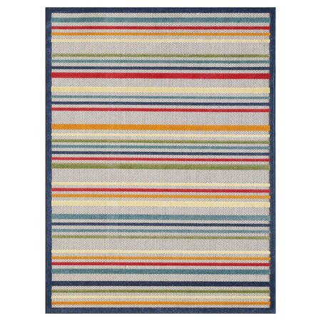 Palacedesigns 3 x 5 ft. Navy Colorful Striped Indoor or Outdoor Area Rug - Ivory PA3676856